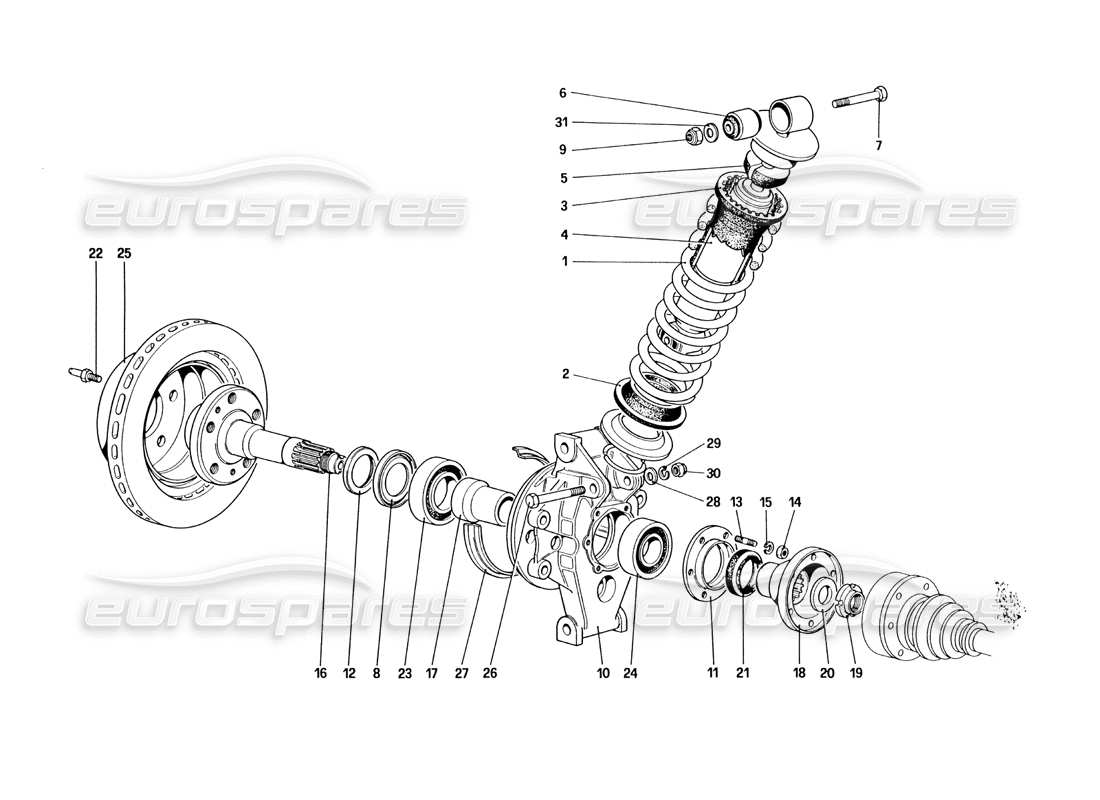 ferrari 328 (1985) sospensione posteriore: ammortizzatore e disco freno diagramma delle parti