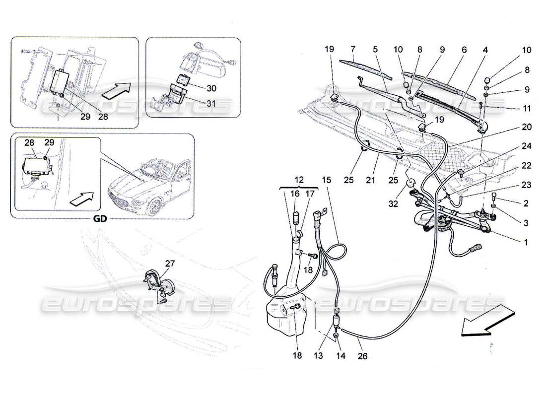 maserati qtp. (2010) 4.7 diagramma delle parti dei dispositivi esterni del veicolo