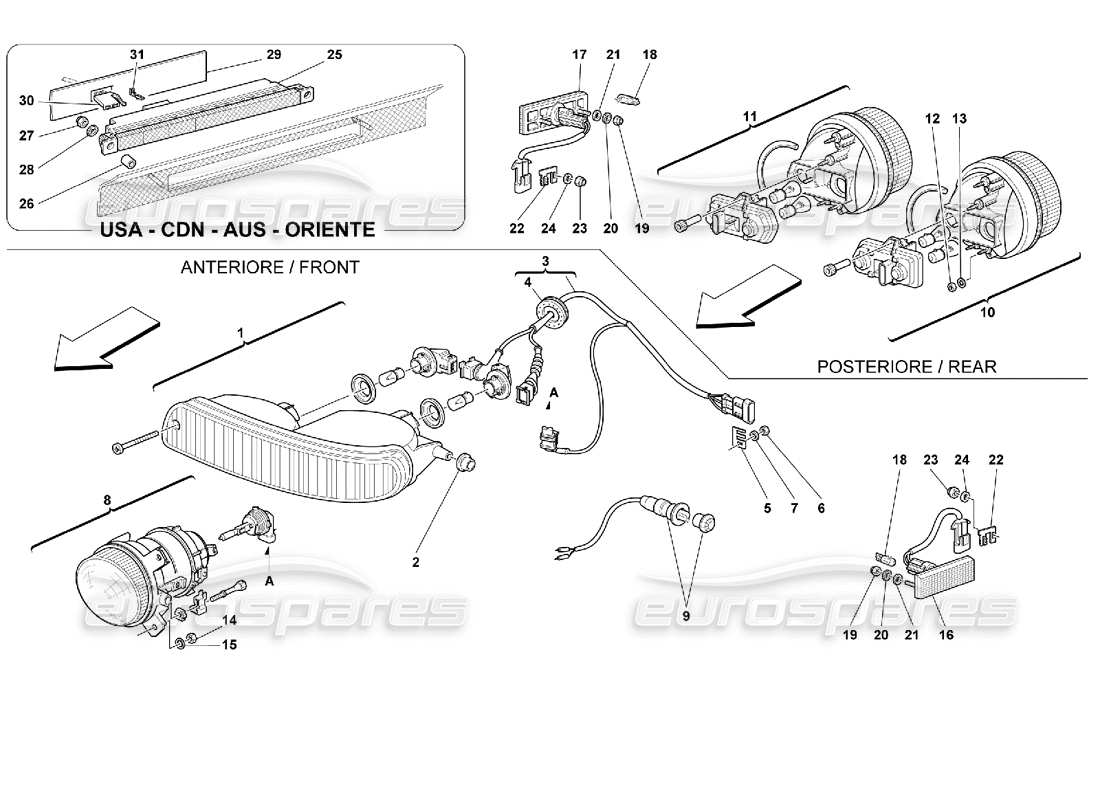 ferrari 355 (2.7 motronic) luci anteriori e posteriori diagramma delle parti