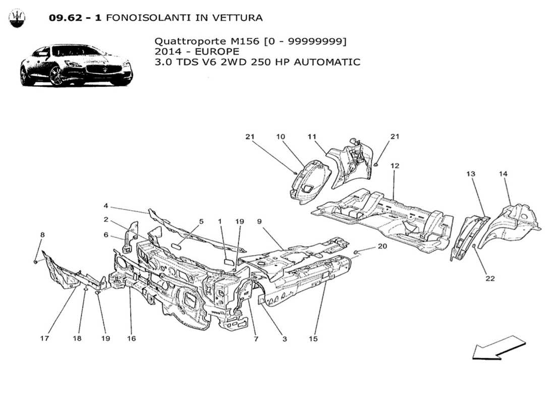 maserati qtp. v6 3.0 tds 250bhp 2014 pannelli insonorizzati all'interno del diagramma delle parti del veicolo