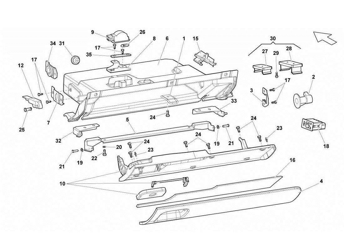 lamborghini gallardo lp570-4s perform cassetto lato passeggero diagramma delle parti