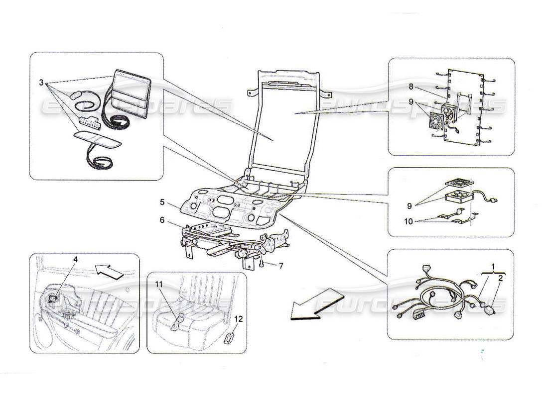 maserati qtp. (2010) 4.2 sedili posteriori: meccanica ed elettronica schema delle parti