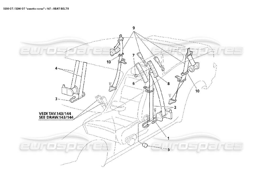 maserati 3200 gt/gta/assetto corsa cinture di sicurezza diagramma delle parti