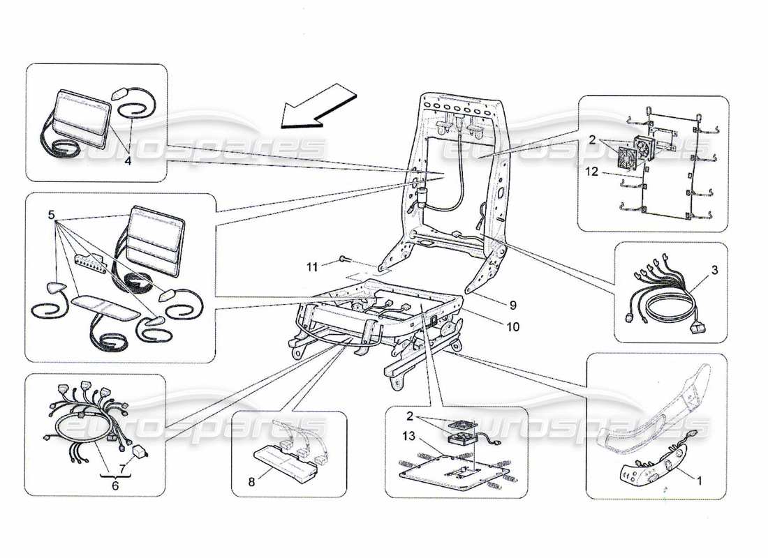 maserati qtp. (2010) 4.7 sedili anteriori: meccanica ed elettronica diagramma delle parti