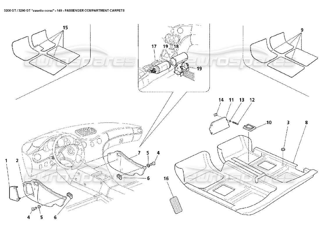 maserati 3200 gt/gta/assetto corsa moquette: pozzetto diagramma delle parti