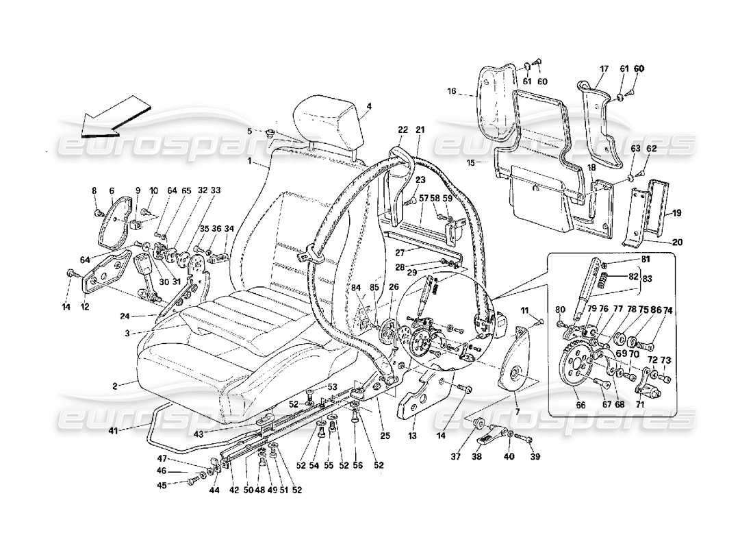 ferrari 348 (2.7 motronic) sedili e cinture di sicurezza diagramma delle parti