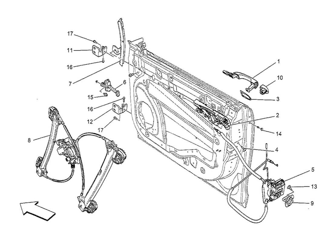 maserati qtp. v8 3.8 530bhp 2014 porte anteriori: diagramma delle parti dei meccanismi