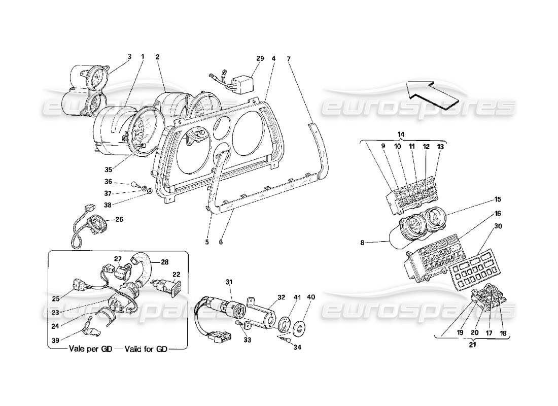 ferrari 348 (2.7 motronic) diagramma delle parti degli strumenti