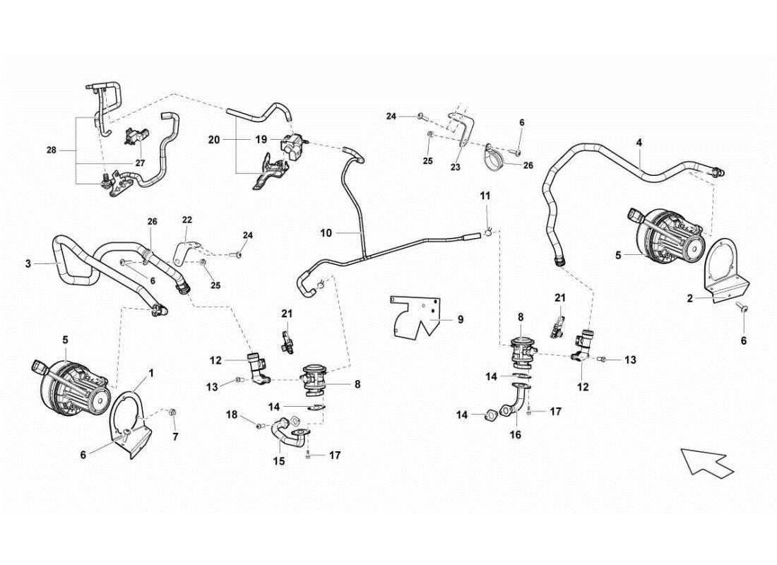 lamborghini gallardo sts ii sc sistema d'aria secondaria diagramma delle parti