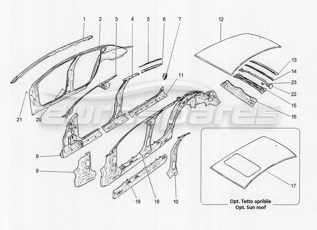maserati qtp. v8 3.8 530bhp 2014 auto schema delle parti della carrozzeria e dei pannelli di rivestimento esterni centrali