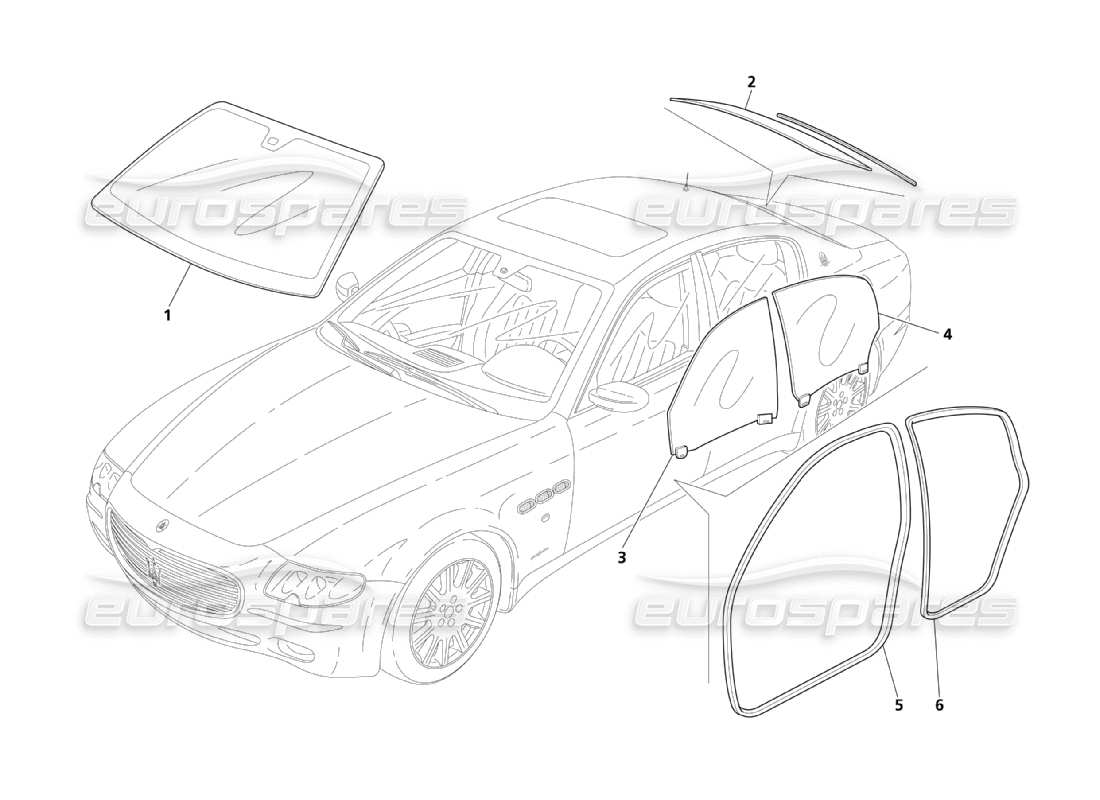 maserati qtp. (2003) 4.2 diagramma delle parti di vetri e guarnizioni
