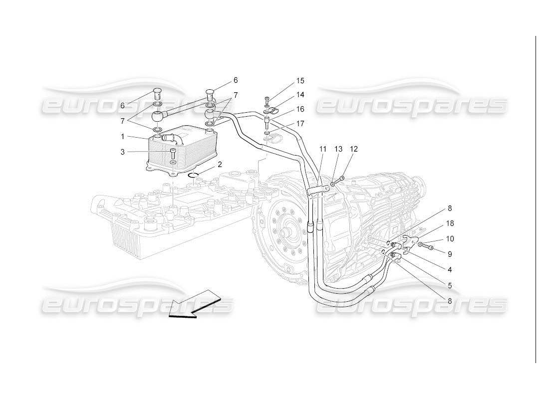 maserati qtp. (2007) 4.2 auto diagramma delle parti di raffreddamento dell'olio del cambio e della lubrificazione
