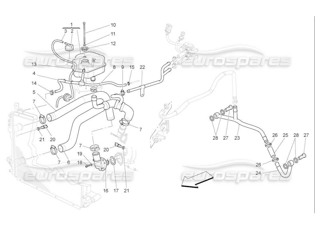 maserati qtp. (2007) 4.2 f1 sistema di raffreddamento: alimentazione e linee diagramma delle parti