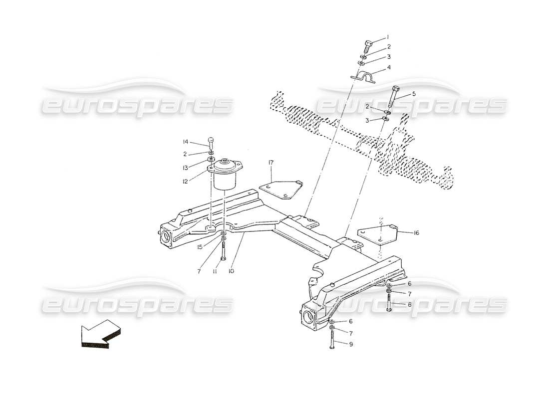maserati shamal telaio anteriore e scatola dello sterzo diagramma delle parti