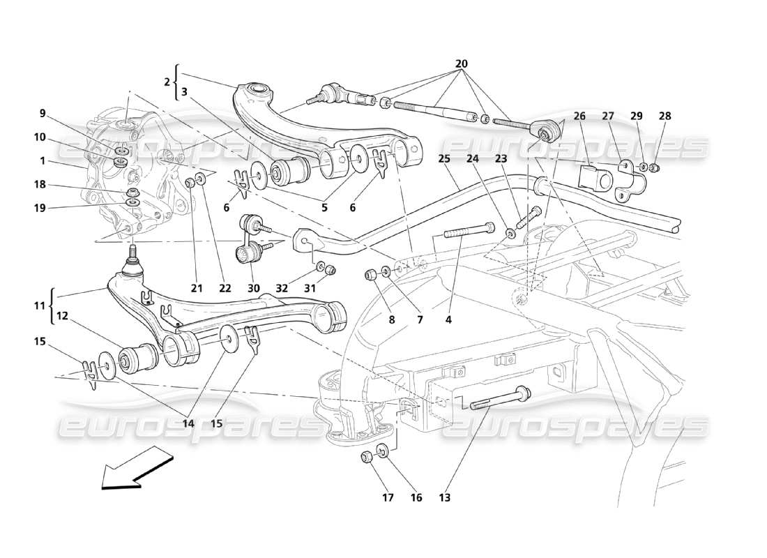 maserati qtp. (2003) 4.2 schema parziale delle sospensioni posteriori