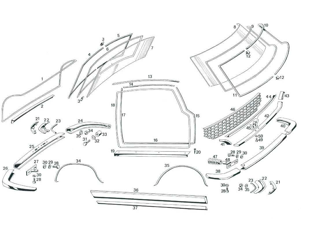 maserati mexico paraurti e vetri diagramma delle parti
