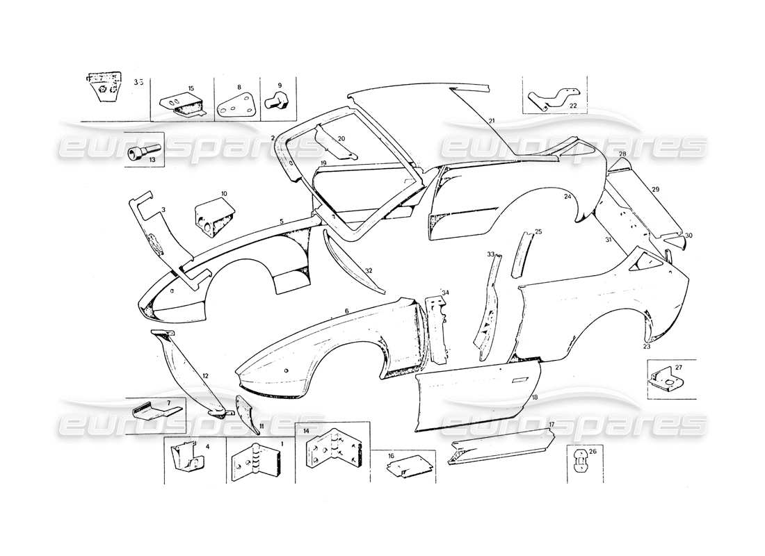 maserati khamsin copertura corporea diagramma delle parti