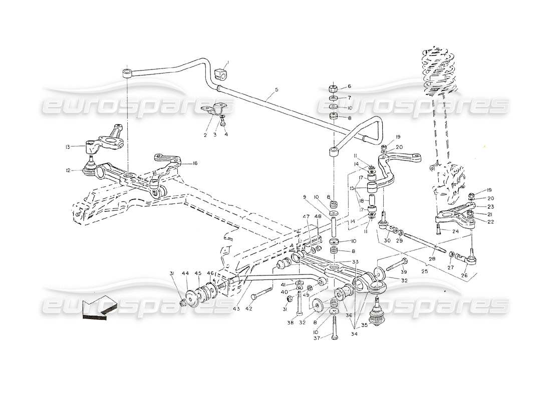 maserati shamal sospensioni anteriori diagramma delle parti