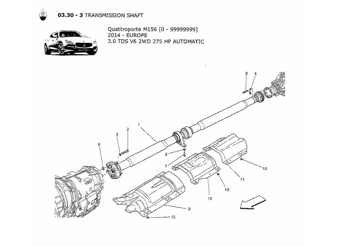 maserati qtp. v6 3.0 tds 275bhp 2014 schema delle parti dell'albero di trasmissione