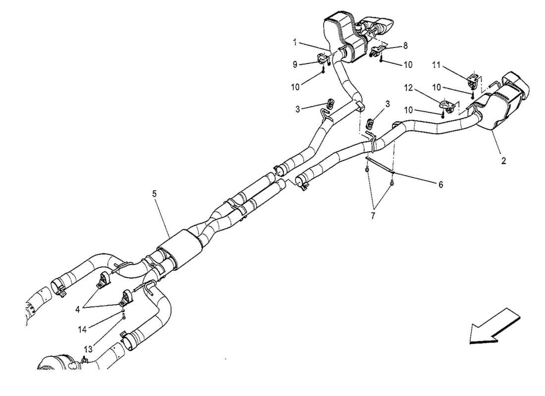 maserati qtp. v8 3.8 530bhp 2014 silenziatori diagramma delle parti