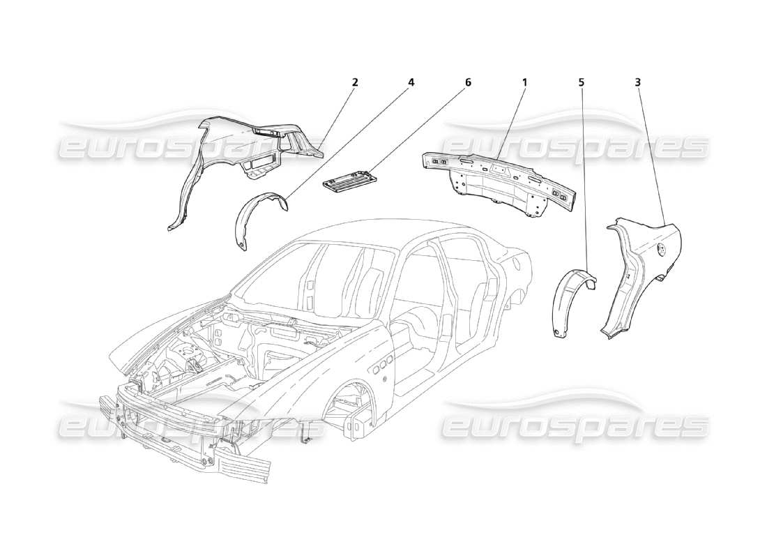 maserati qtp. (2003) 4.2 strutture esterne posteriori e diagramma delle parti della carrozzeria