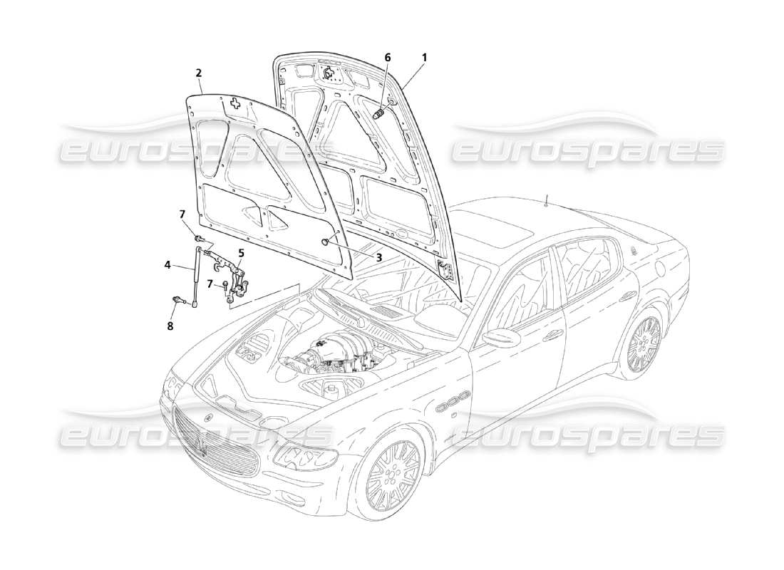 maserati qtp. (2003) 4.2 diagramma delle parti del cofano anteriore