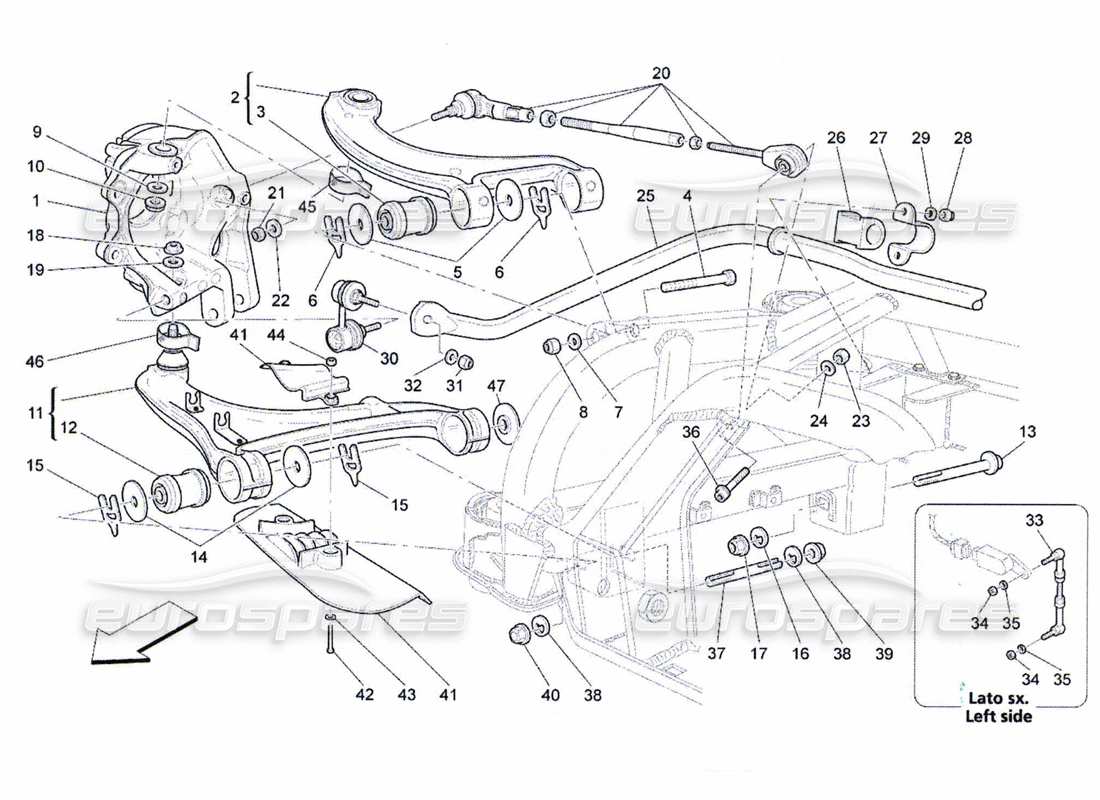 maserati qtp. (2010) 4.7 diagramma delle parti della sospensione posteriore