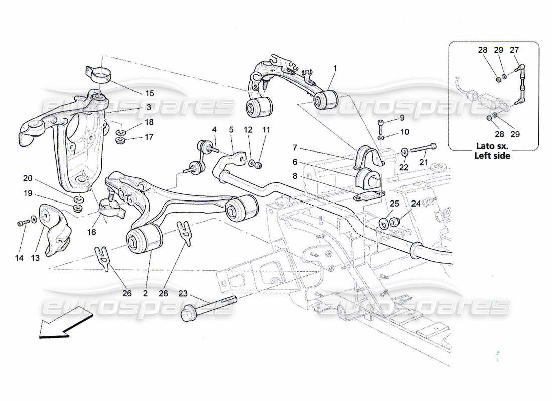 maserati qtp. (2010) 4.7 sospensioni anteriori diagramma delle parti
