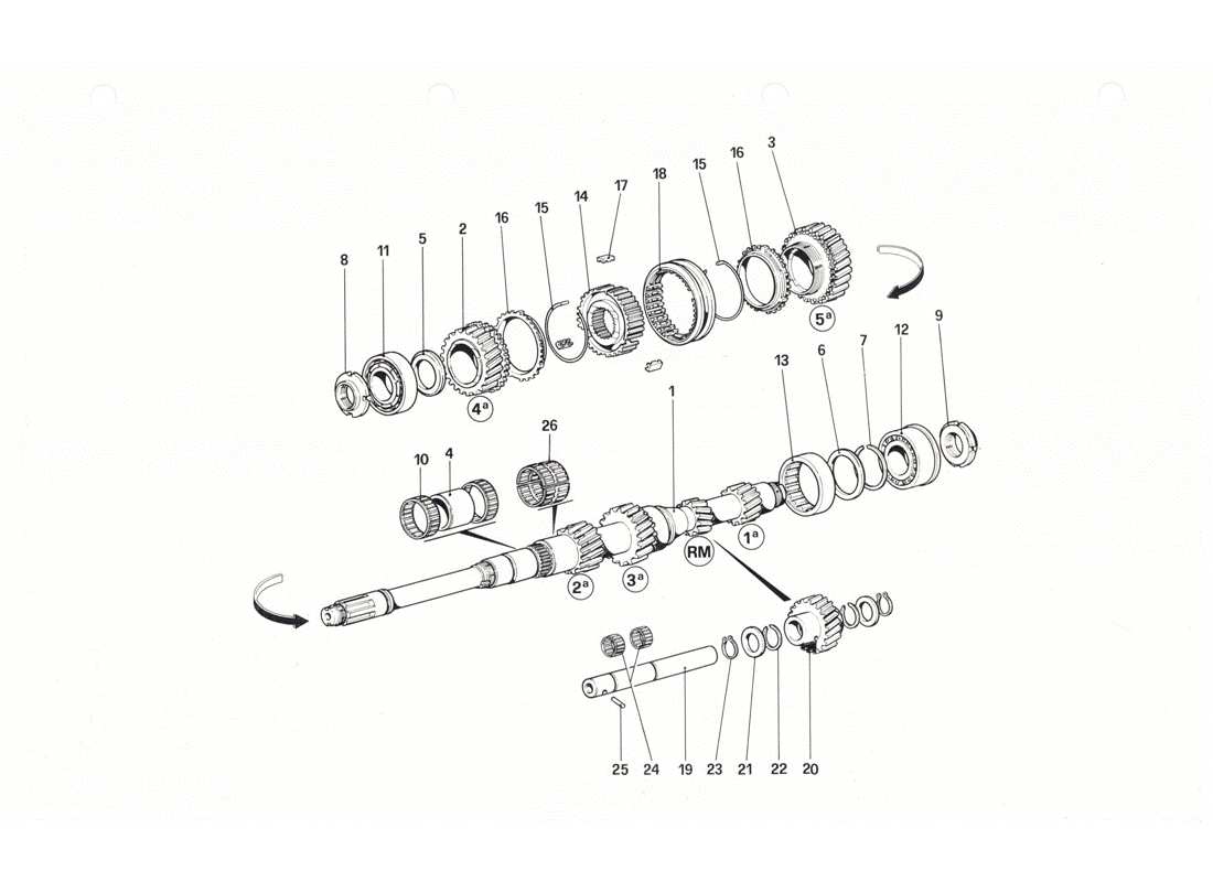 ferrari 208 gtb gts ingranaggi dell'albero principale diagramma delle parti