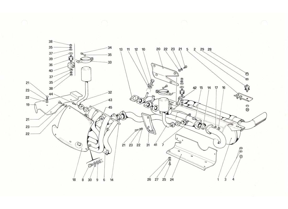 ferrari 208 gtb gts impianto di scarico diagramma delle parti