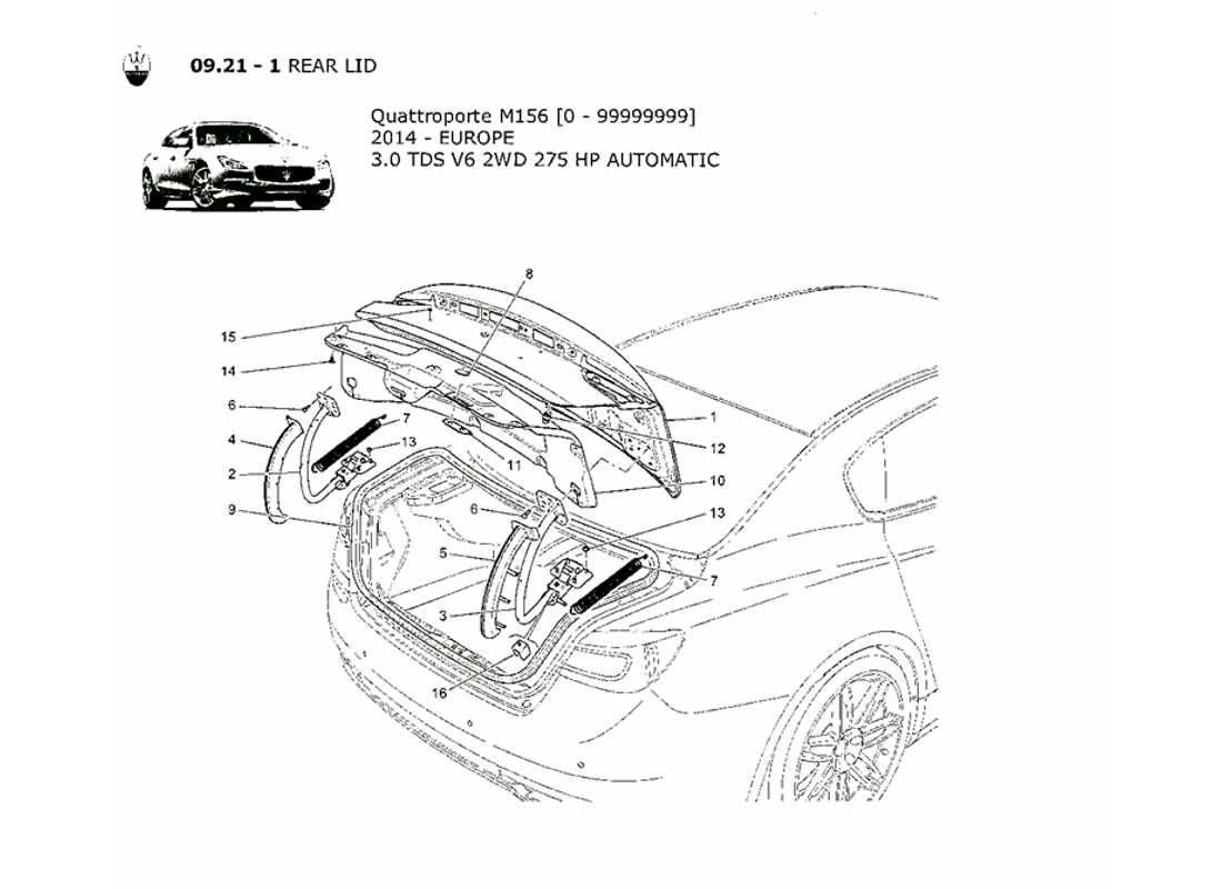 maserati qtp. v6 3.0 tds 275bhp 2014 schema delle parti del coperchio posteriore