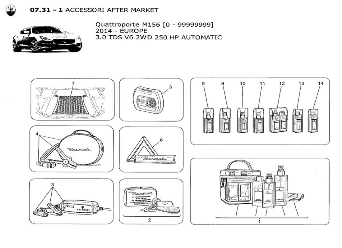 maserati qtp. v6 3.0 tds 250bhp 2014 diagramma delle parti degli accessori aftermarket