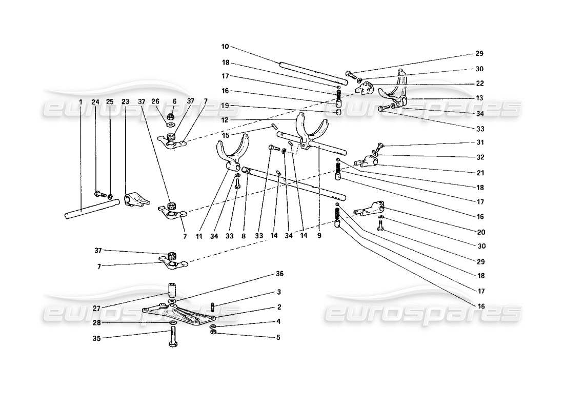 ferrari 328 (1985) comandi interni del cambio diagramma delle parti