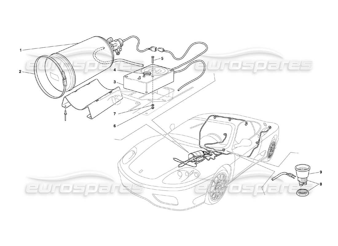 ferrari 360 challenge (2000) diagramma delle parti del sistema ignifugo