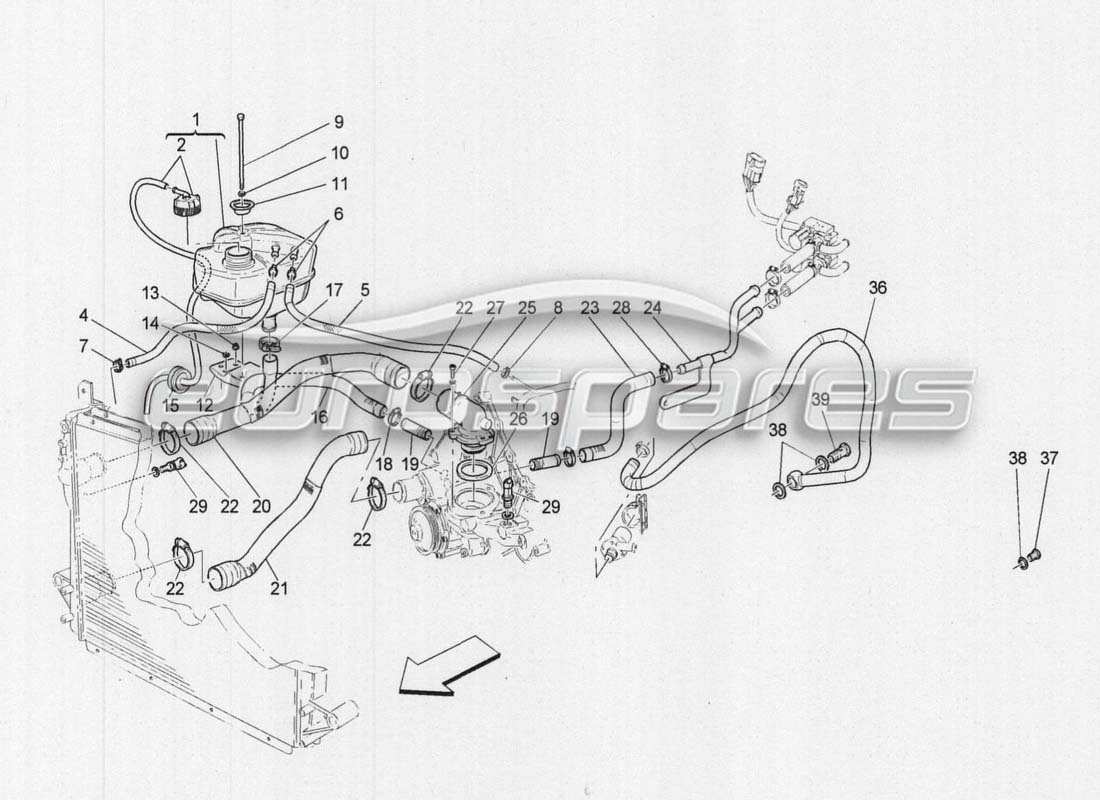 maserati grancabrio mc centenario raffreddamento: diagramma delle parti dei tubi
