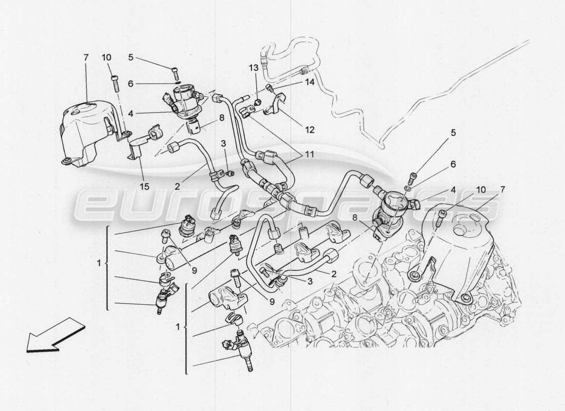 maserati qtp. v8 3.8 530bhp 2014 auto diagramma delle parti delle pompe del carburante e delle linee di collegamento