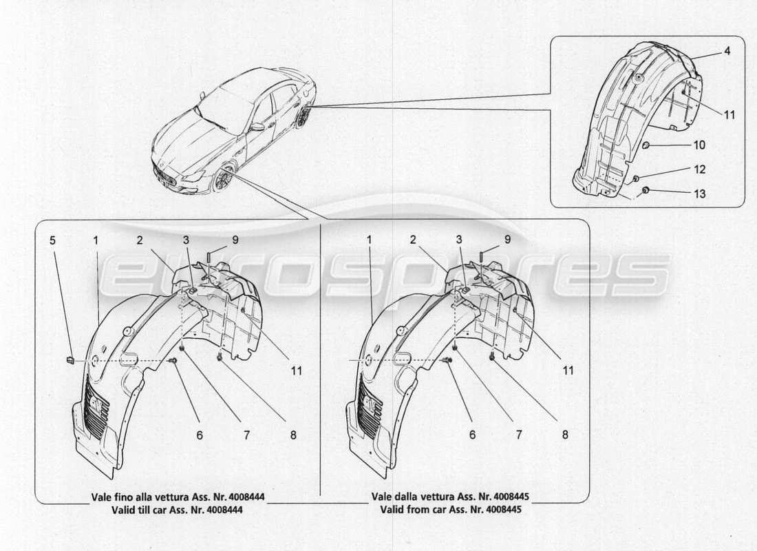 maserati qtp. v8 3.8 530bhp 2014 auto diagramma delle parti della timoneria e dei coperchi