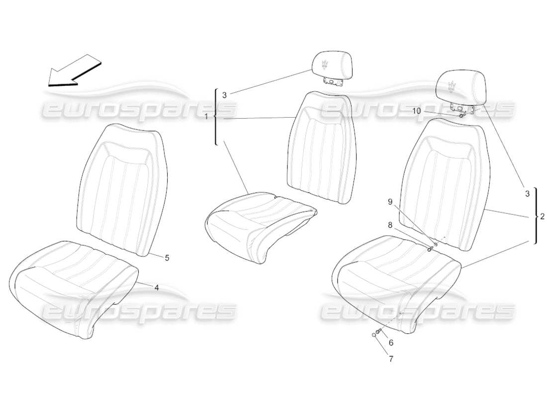 maserati grancabrio (2011) 4.7 sedili posteriori: pannelli di rivestimento diagramma delle parti