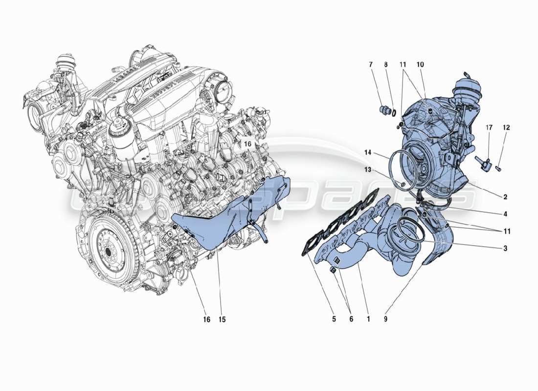 ferrari 488 challenge diagramma delle parti del turbocompressore