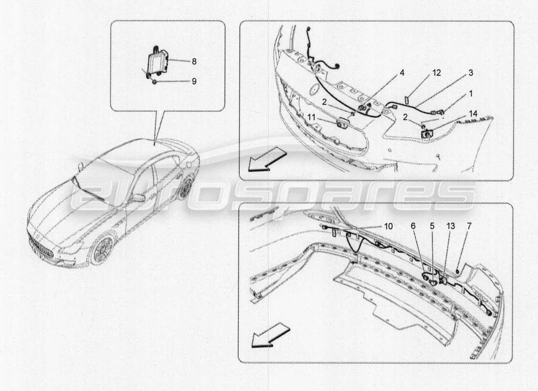 maserati qtp. v8 3.8 530bhp 2014 auto diagramma delle parti dei sensori di parcheggio