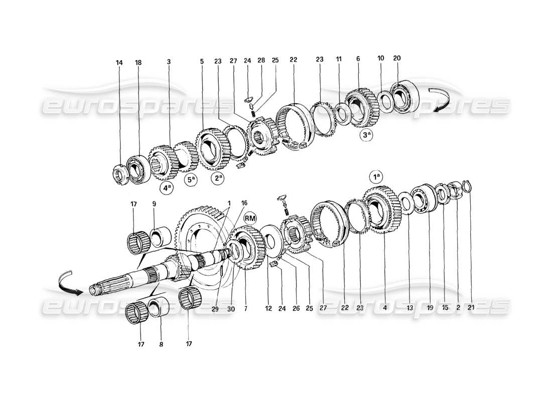 ferrari 328 (1985) diagramma delle parti degli ingranaggi dell'albero di rinvio