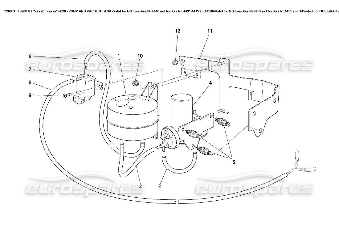 maserati 3200 gt/gta/assetto corsa pompa e serbatoio a vuoto -vale per gs dall'ass.nr.4446 non per ass.nr. 4491,4499 e 4500-valid per gd da 4469 non per ass.nr.4451 e 4454-not per gol,bra,j e aus- diagramma delle parti