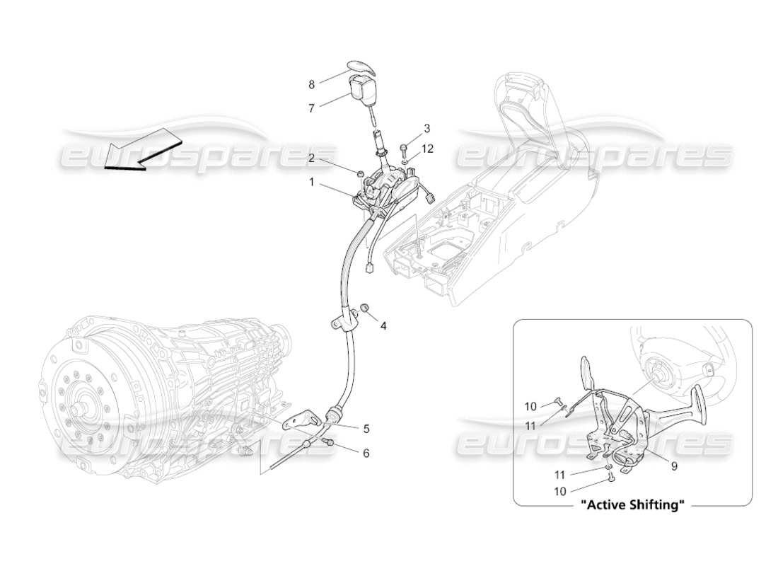 maserati grancabrio (2010) 4.7 comandi del conducente per il diagramma delle parti del cambio automatico