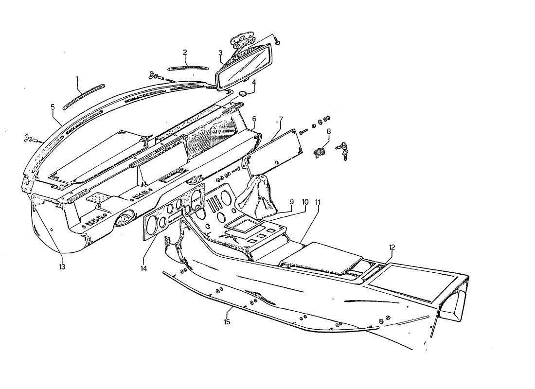 lamborghini jarama plancia portastrumenti e copritunnel diagramma delle parti