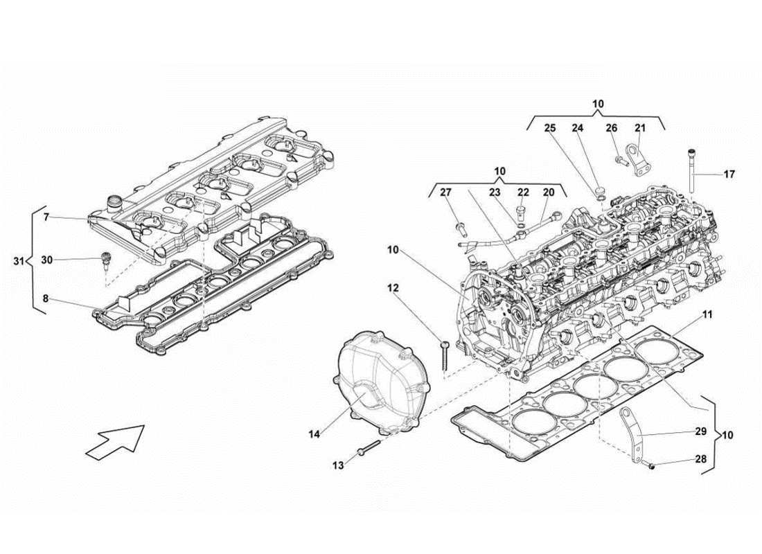 lamborghini gallardo lp560-4s update testata e coperchio destro 1-5 diagramma delle parti