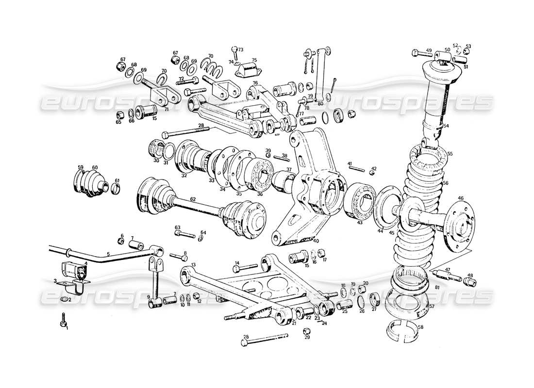 maserati khamsin sospensione posteriore diagramma delle parti