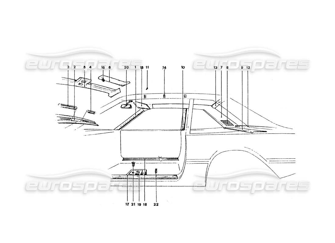 ferrari 365 gt4 2+2 coachwork schema delle parti delle finiture interne e delle alette parasole