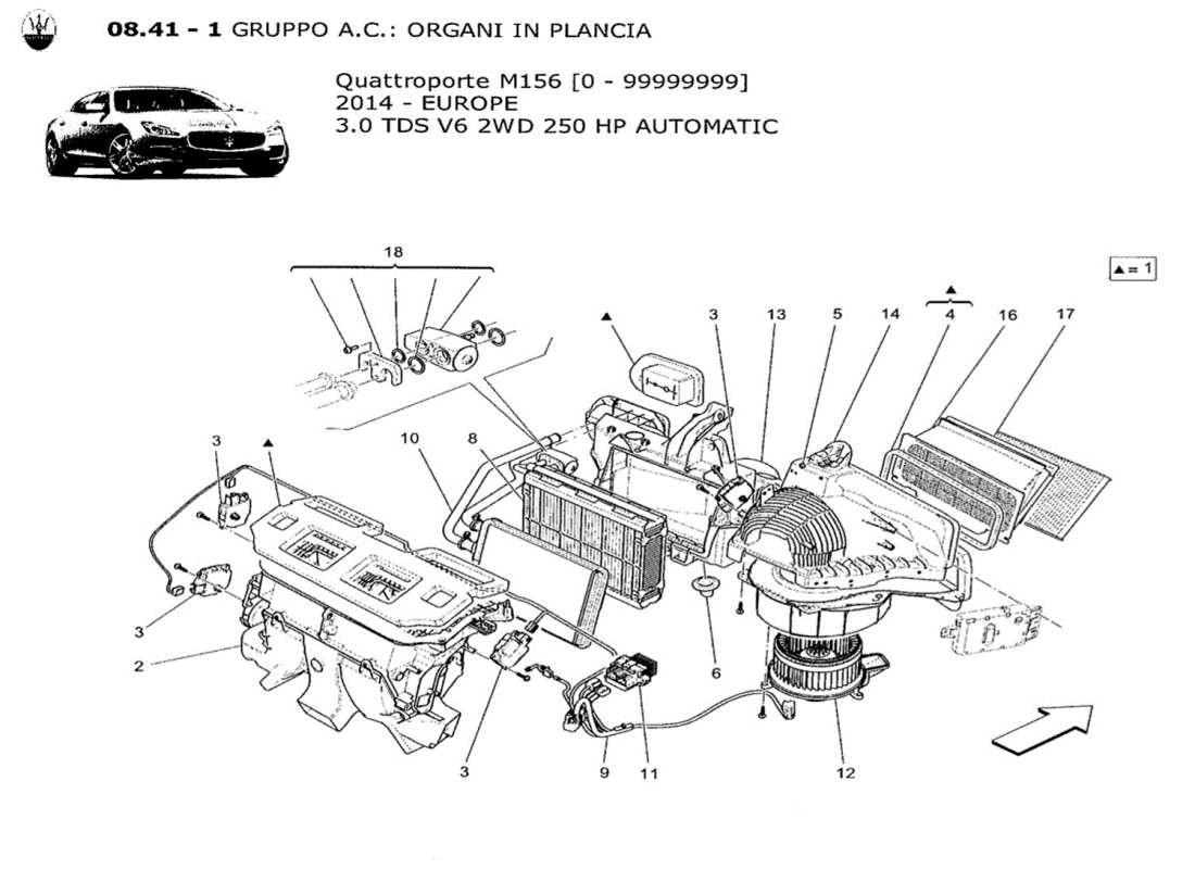 maserati qtp. v6 3.0 tds 250bhp 2014 unità a c: diagramma delle parti dei dispositivi del dashboard