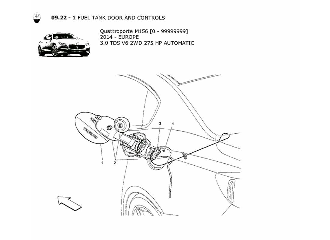 maserati qtp. v6 3.0 tds 275bhp 2014 schema delle parti dello sportello del serbatoio del carburante e dei controlli