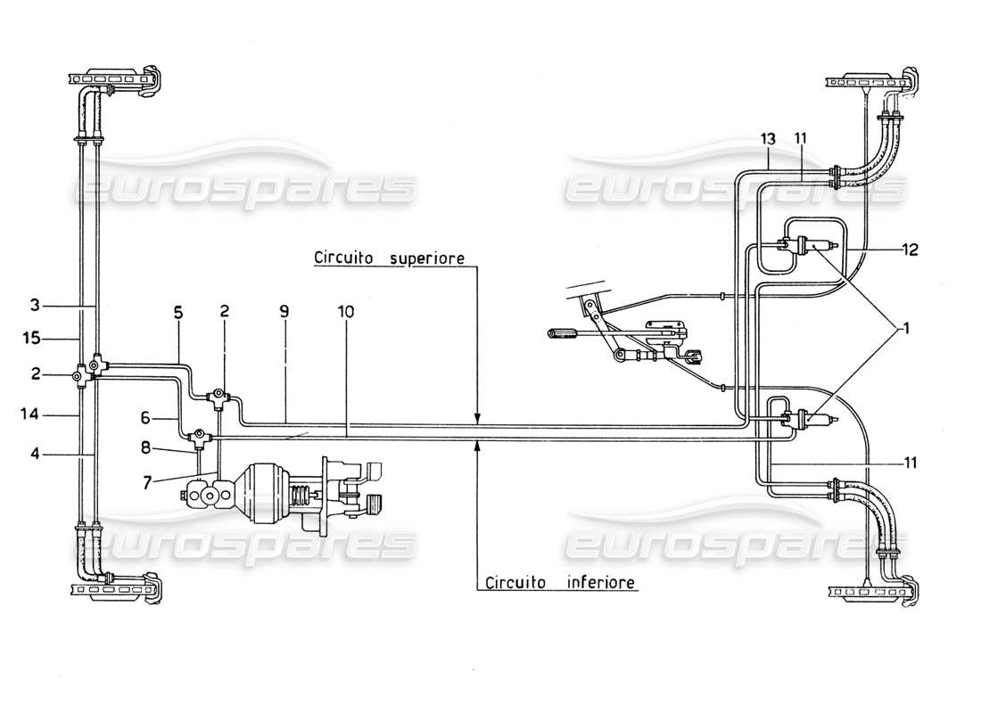 ferrari 365 gtb4 daytona (1969) sistema di linee dei freni diagramma delle parti